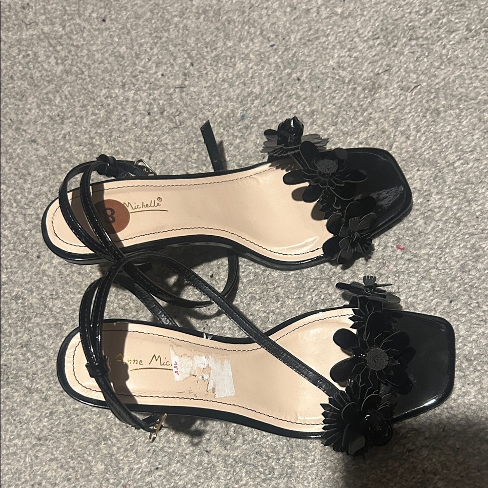 Anne Michelle Black Floral Sandals